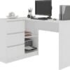 SUNDAR - Bureau Informatique D'angle - 124x85x77cm - 3 Tiroirs + 2 Niches - Table D'ordinateur Multi-rangements
