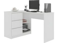 SUNDAR - Bureau Informatique D'angle - 124x85x77cm - 3 Tiroirs + 2 Niches - Table D'ordinateur Multi-rangements