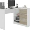 SUNDAR | Bureau Informatique D'angle Moderne 124x85x77 | 3 Tiroirs + 2 Grandes Niches | Table Ordinateur Multi-rangements