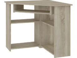 SEVAN - Bureau Informatique D'angle - 80x74x80 Cm - Support Clavier + Niche Imprimante - Mobilier Bureau Télétravail - Aspect Bois