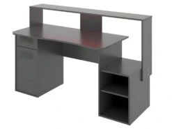 Bureau Gaming Table De Jeu Coloris graphite Avec LED - Longueur 153,5 x Profondeur 62-68.5 x Hauteur 84.2-97 cm