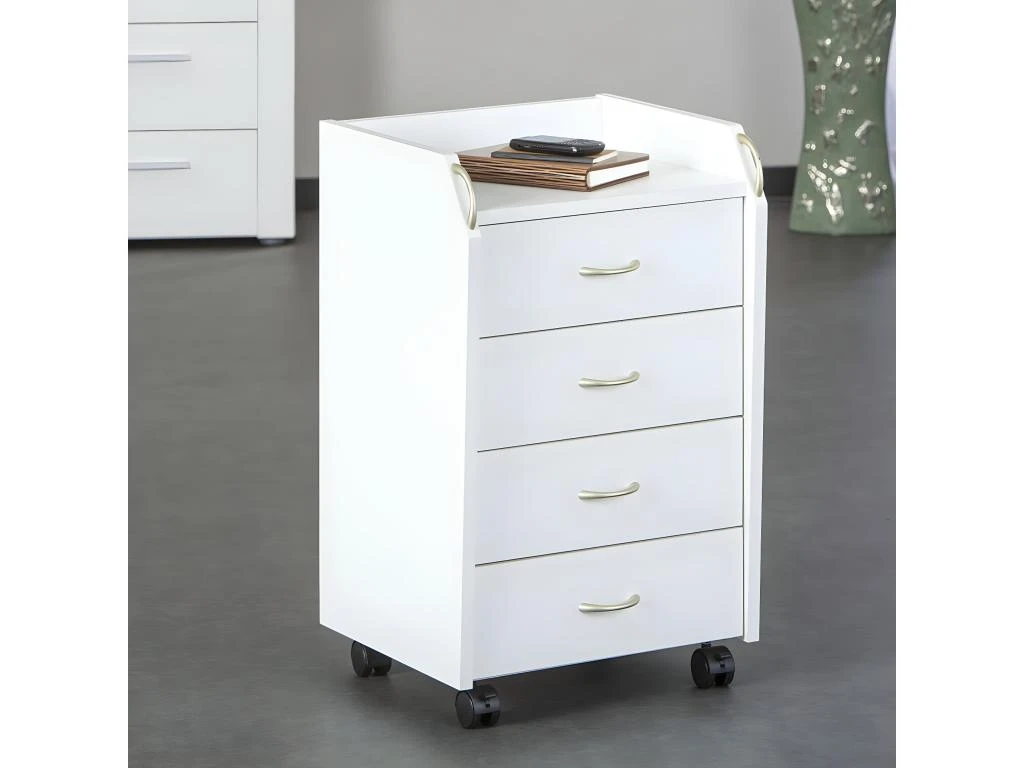 TEO - Caisson 4 Tiroirs Sur Roulettes Coloris Blanc – Image 5