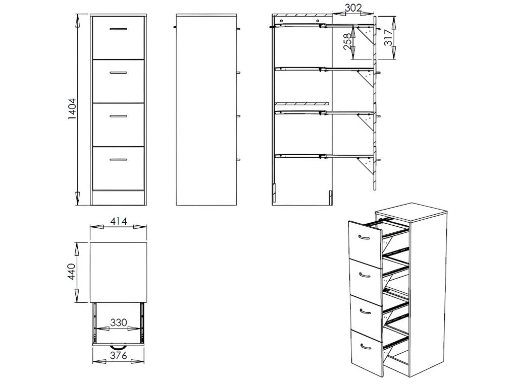 Classeur 4 Tiroirs 100 Dossiers Suspendus - Coloris: Aluminium – Image 2