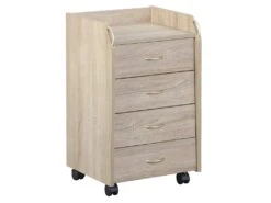 ERSOY - Caisson 4 Tiroirs Sur Roulettes Aspect Chêne