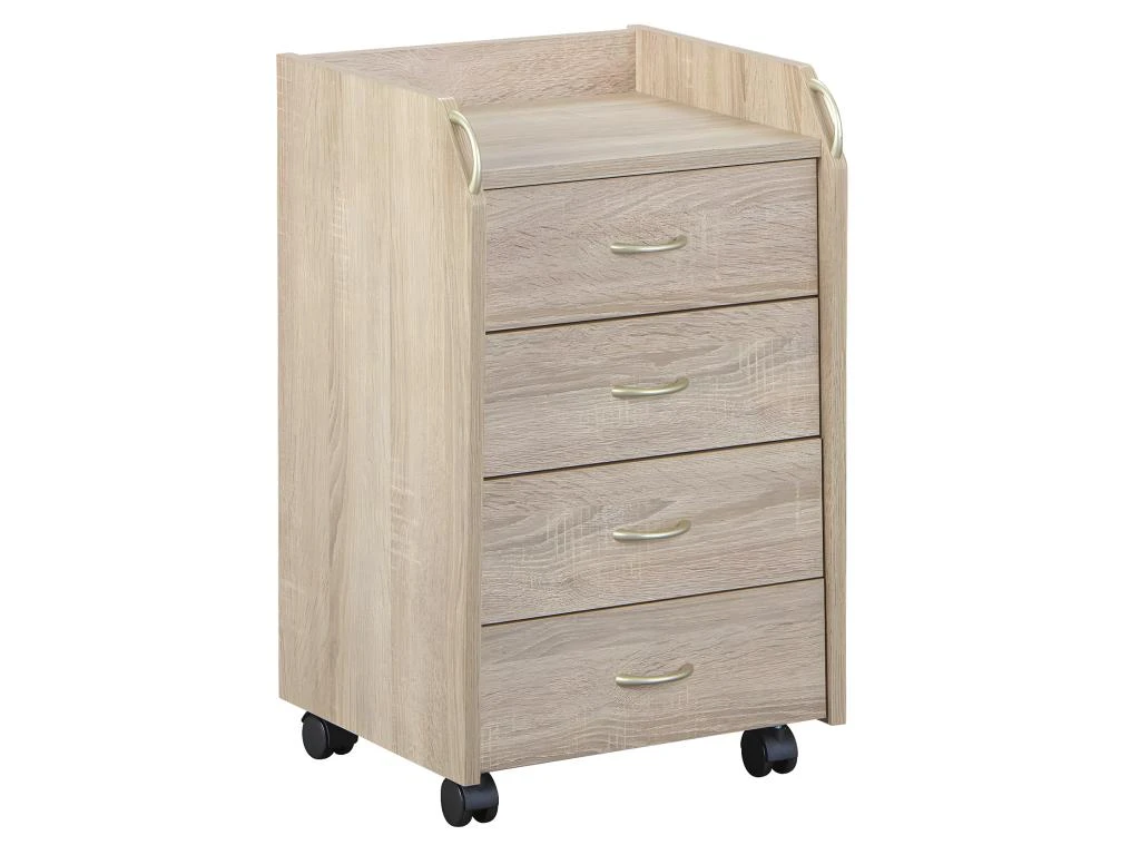 ERSOY - Caisson 4 Tiroirs Sur Roulettes Aspect Chêne