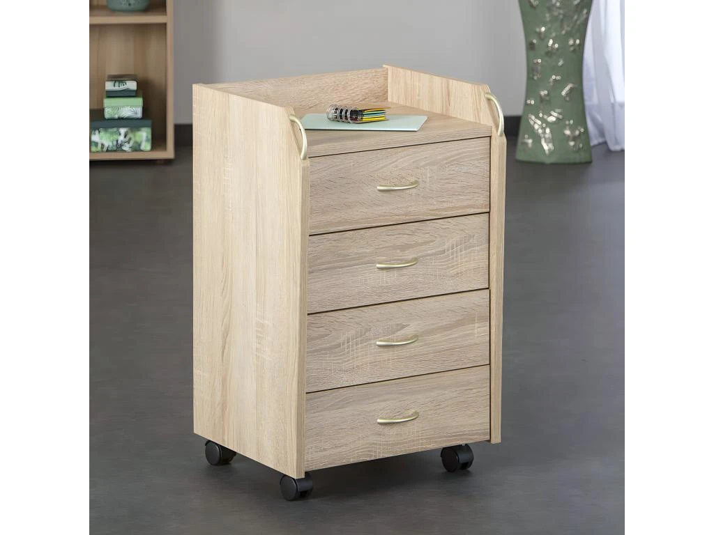 ERSOY - Caisson 4 Tiroirs Sur Roulettes Aspect Chêne – Image 2