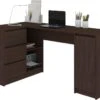 BALAUR | Bureau Informatique D'angle Contemporain 155x85x77cm | 3 Tiroirs + Porte | Table Ordinateur Multi-rangements