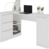 BALAUR | Bureau Informatique D'angle Moderne 155x85x77 Cm | 3 Tiroirs + Grandes Niches | Table Ordinateur Multi-rangements