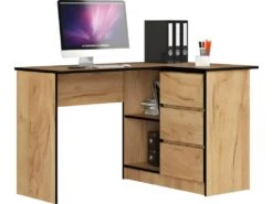EROSA | Bureau Informatique D'angle Moderne Chambre/salon/bureau | 124,5x85x77 Cm | 3 Tiroirs + 2 Niches | Table D'ordinateur