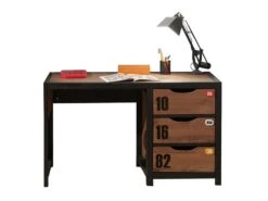 TCHAD - Bureau 3 Tiroirs En Pin Massif Avec Motifs