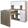 Bureau D'angle Avec Rangements Finition Chêne Et Blanc Laqué - ETHEL