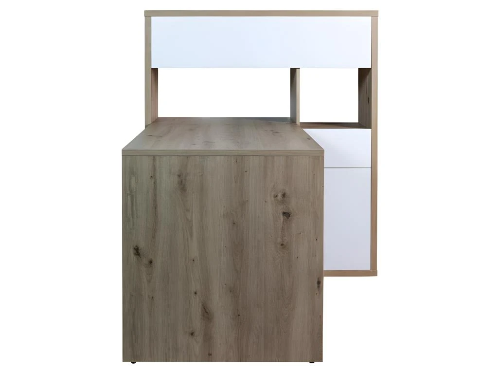 Bureau D'angle Avec Rangements Finition Chêne Et Blanc Laqué - ETHEL – Image 3