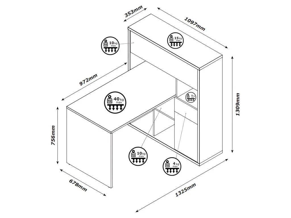 Bureau D'angle Avec Rangements Finition Chêne Et Blanc Laqué - ETHEL – Image 5