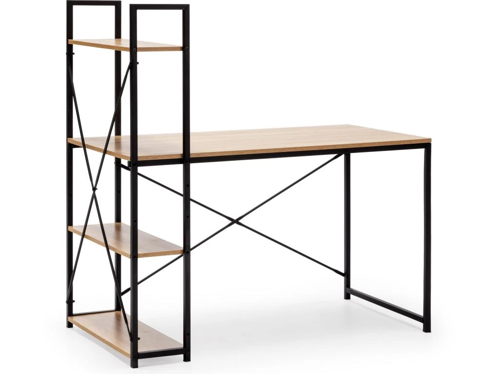 Bureau Lidia Noir, 3 étagères, Style Industriel, 120 Cm Longueur