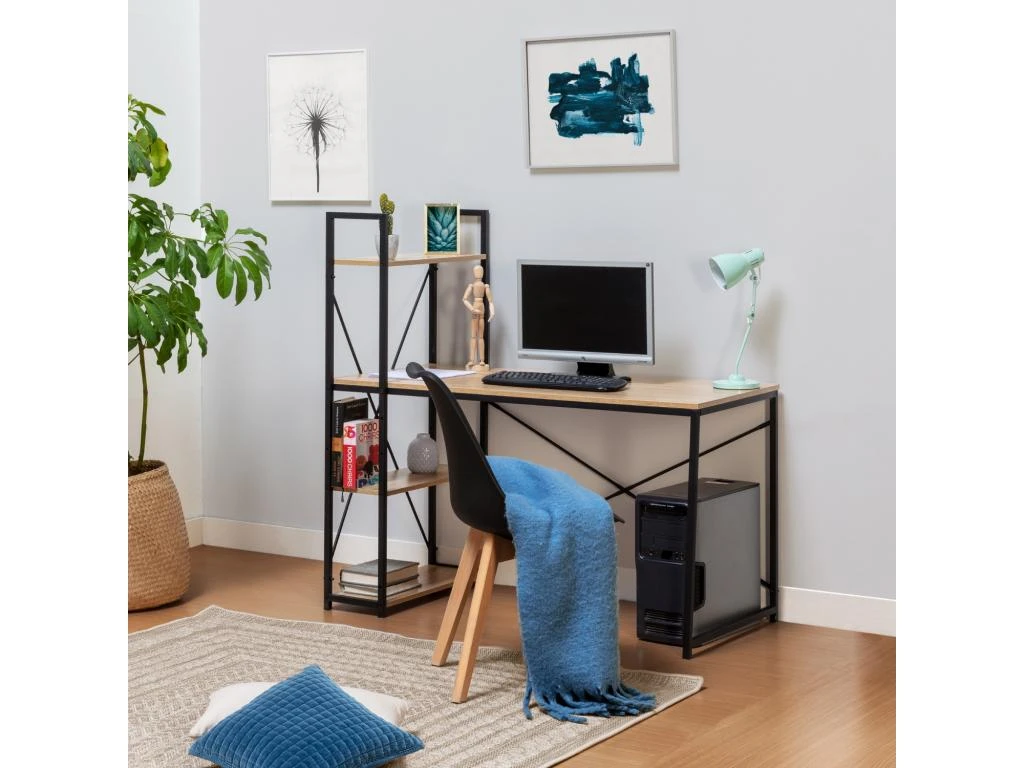 Bureau Lidia Noir, 3 étagères, Style Industriel, 120 Cm Longueur – Image 5