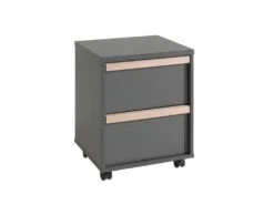 NASH DARK - Caisson à Roulettes 2 Tiroirs Anthracite Et Bois