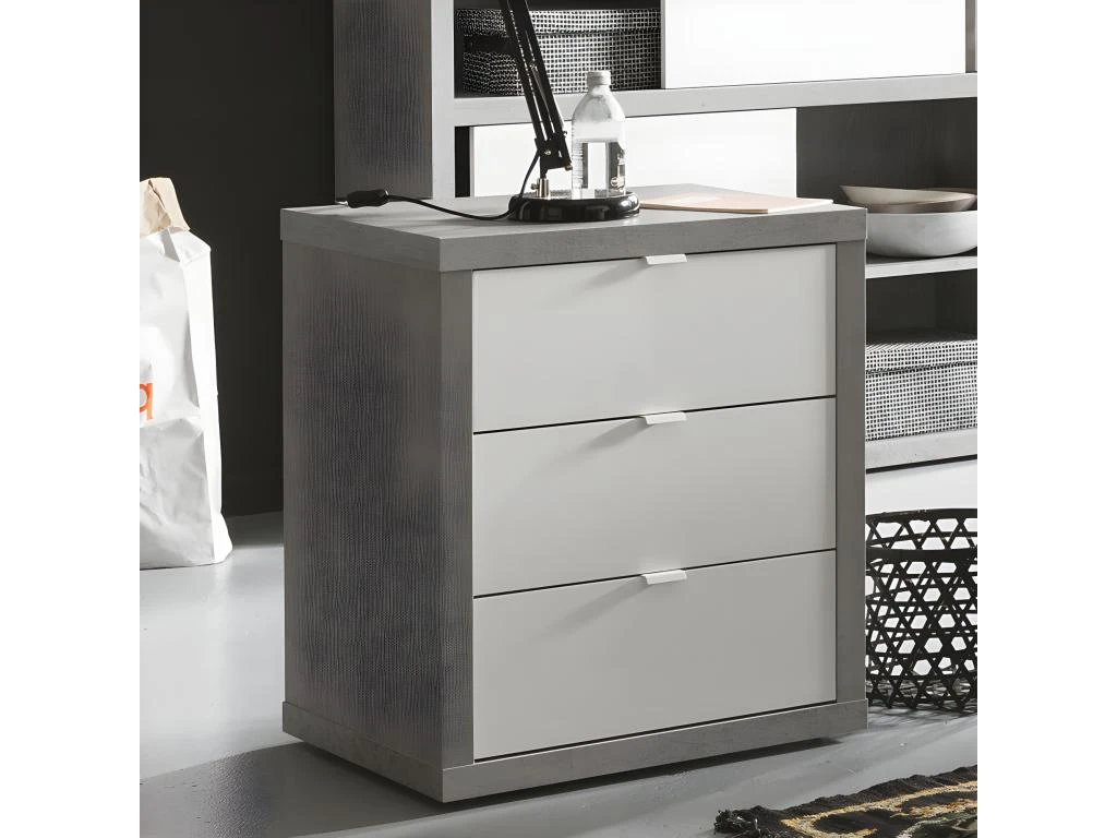 Caisson Rangement Mobile Bureau 3 Tiroirs Gris Et Blanc Laqué - GRANIT – Image 2