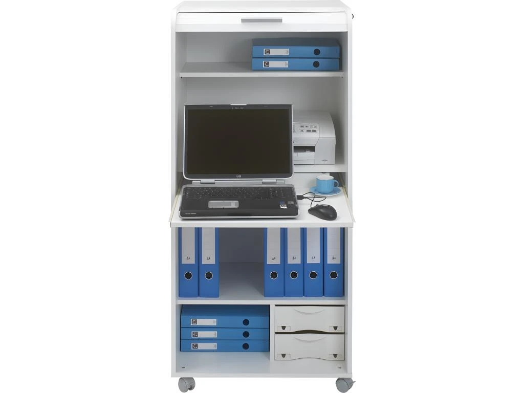 Armoire Informatique Blanche à Roulettes 2 Tiroirs - Coloris: Bambous 912 – Image 3