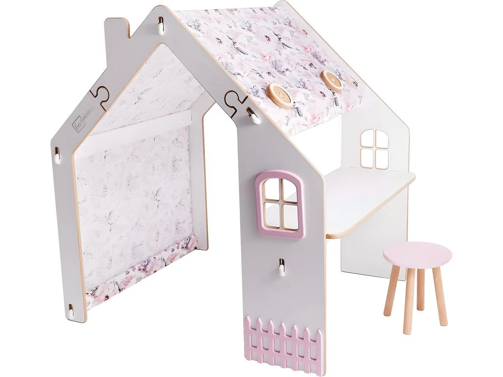 Maisonnette Pour Enfant En Bois "Bianelli" Avec Bureau - 114 X 93 X 120 Cm - Blanc / Rose