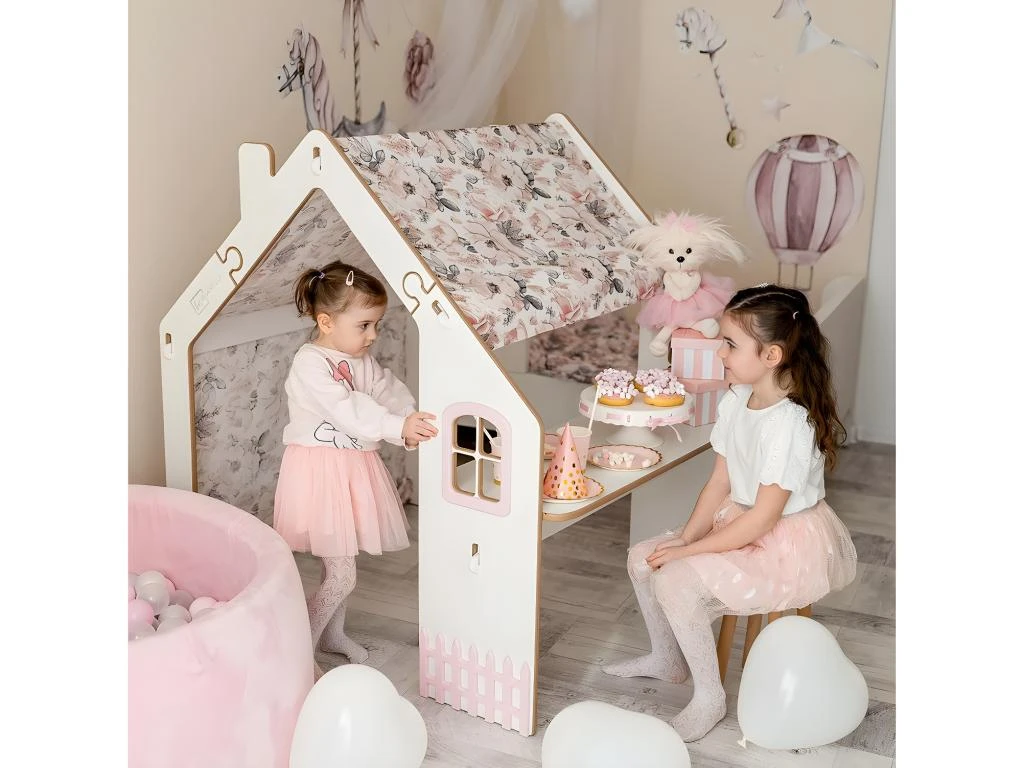 Maisonnette Pour Enfant En Bois "Bianelli" Avec Bureau - 114 X 93 X 120 Cm - Blanc / Rose – Image 2