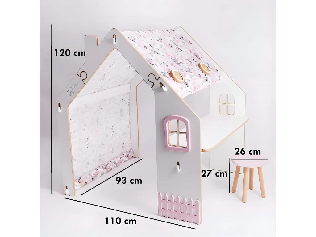 Maisonnette Pour Enfant En Bois "Bianelli" Avec Bureau - 114 X 93 X 120 Cm - Blanc / Rose – Image 3