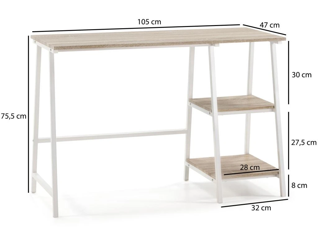 Bureau Lisboa Blanc, Table Pour PC, Style Industriel, 105 Cm Longueur – Image 2