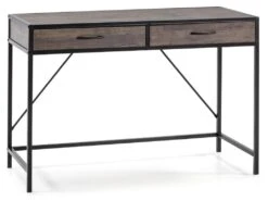 Bureau Tulum Noir,Table Pour PC, 2 Tiroirs, Style Industriel, 110 Cm Longueur