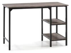 Bureau Colón Noir,Table Pour PC, 2 Rayons, Style Industriel, 110 Cm Longueur