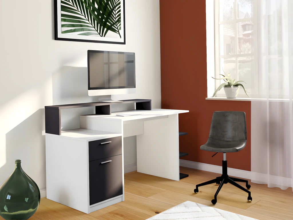 Bureau Avec Rangements ZACHARIE - Blanc Et Gris