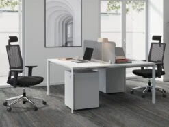 Bureau Bench 2 Personnes - Blanc - L120 Cm - Avec Séparateur - DOWNTOWN