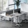 Bureau Bench 4 Personnes - Blanc - L140 Cm - Avec Séparateurs - DOWNTOWN