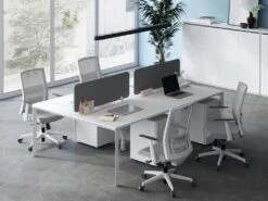 Bureau Bench 4 Personnes - Blanc - L140 Cm - Avec Séparateurs - DOWNTOWN
