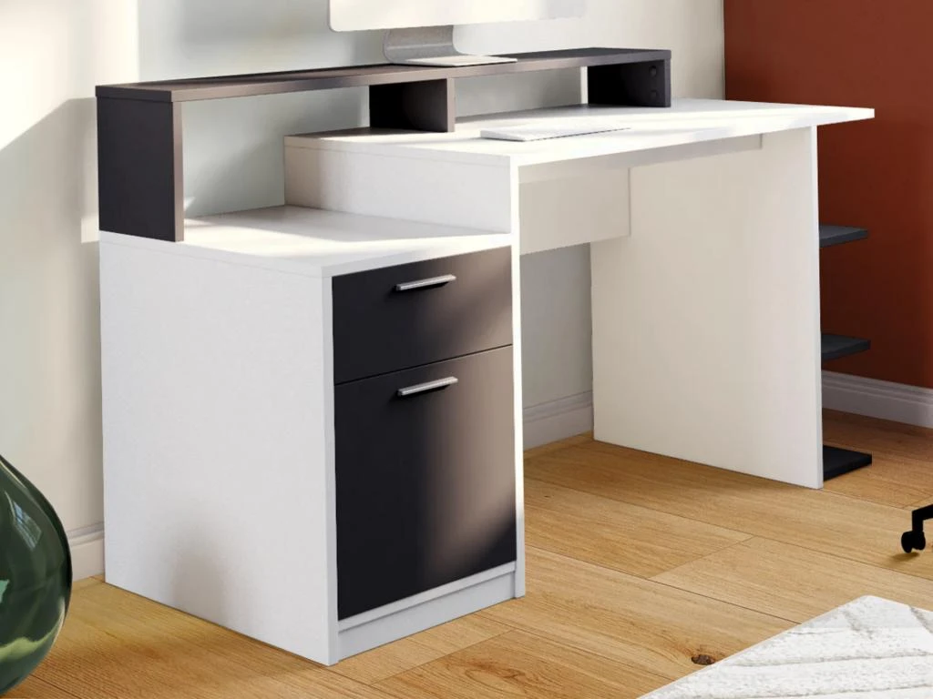 Bureau Avec Rangements ZACHARIE - Blanc Et Gris – Image 2