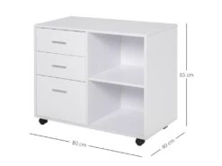 HOMCOM Support D'imprimante Organiseur Bureau Caisson 3 Tiroirs + 2 Niches + Grand Plateau Panneaux Particules Blanc