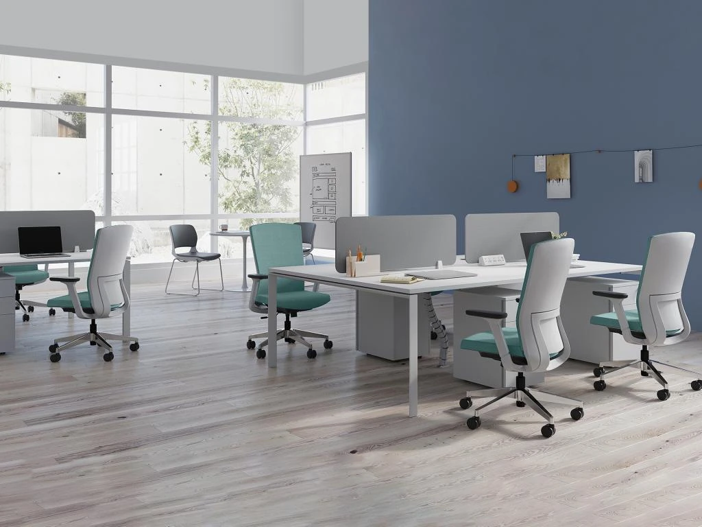 Bureau Bench 4 Personnes - Blanc - L120 Cm - Avec Séparateurs - DOWNTOWN