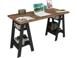 Bureau 2 Tréteaux Châtaignier Et Noir