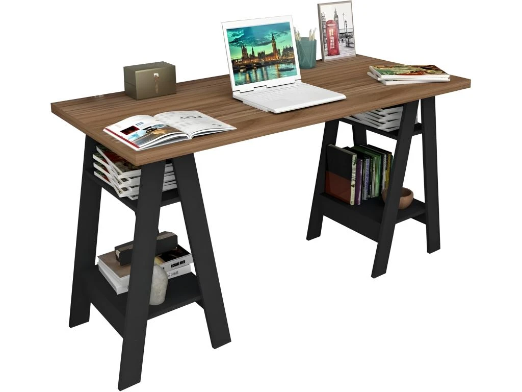 Bureau 2 Tréteaux Châtaignier Et Noir