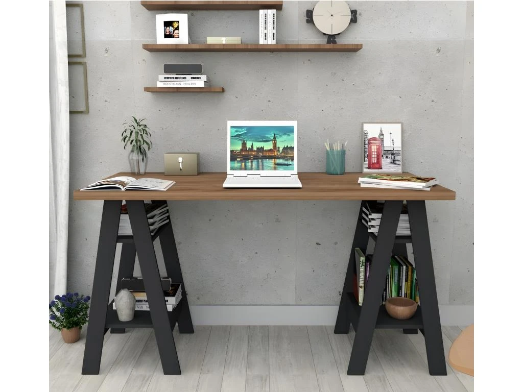 Bureau 2 Tréteaux Châtaignier Et Noir – Image 2