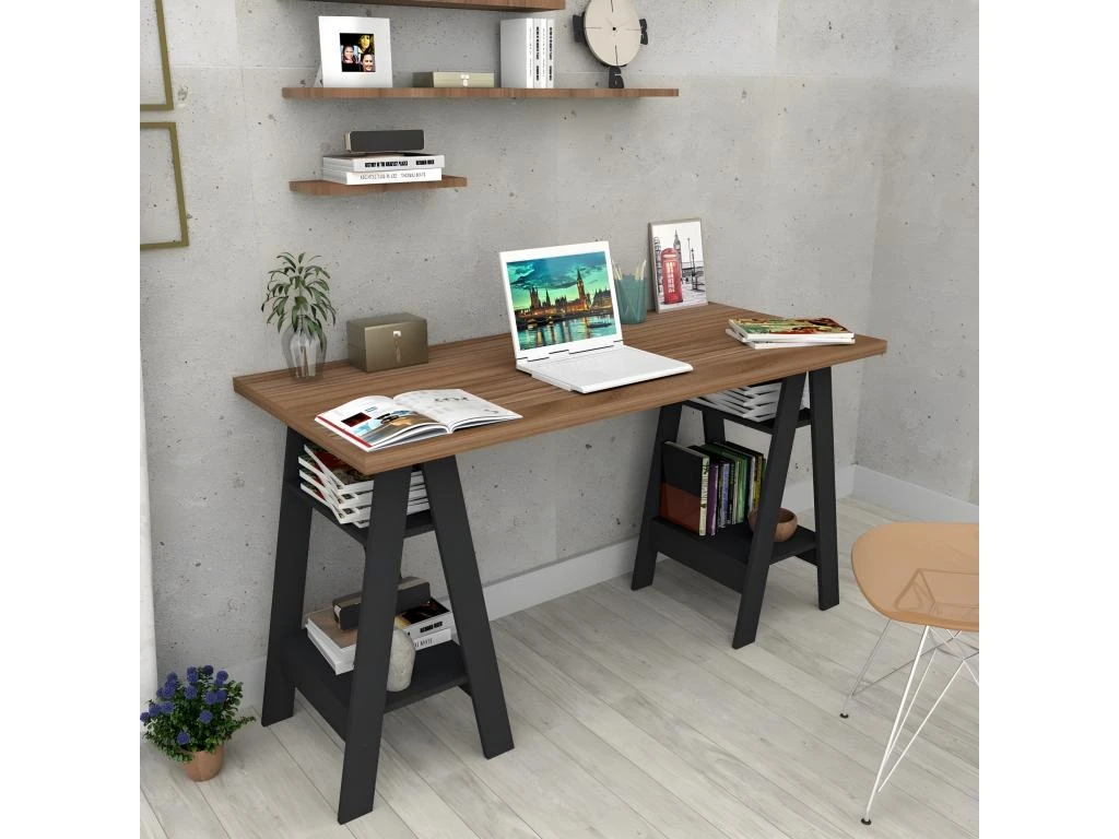 Bureau 2 Tréteaux Châtaignier Et Noir – Image 3