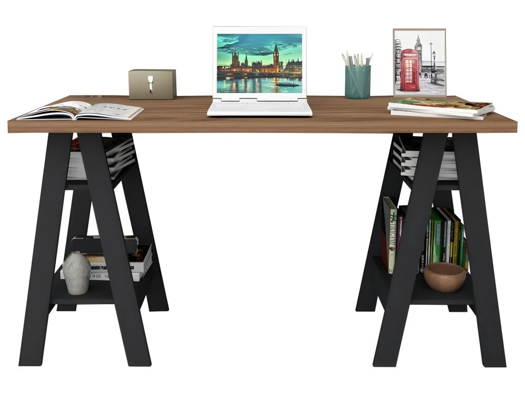 Bureau 2 Tréteaux Châtaignier Et Noir – Image 4