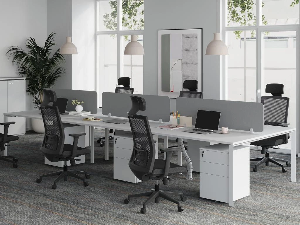 Bureau Bench 6 Personnes - Blanc - L140 Cm - Avec Séparateurs - DOWNTOWN – Image 2