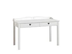 MILADY - Bureau 2 Tiroirs Blanc Poignées Coeurs Ajourées