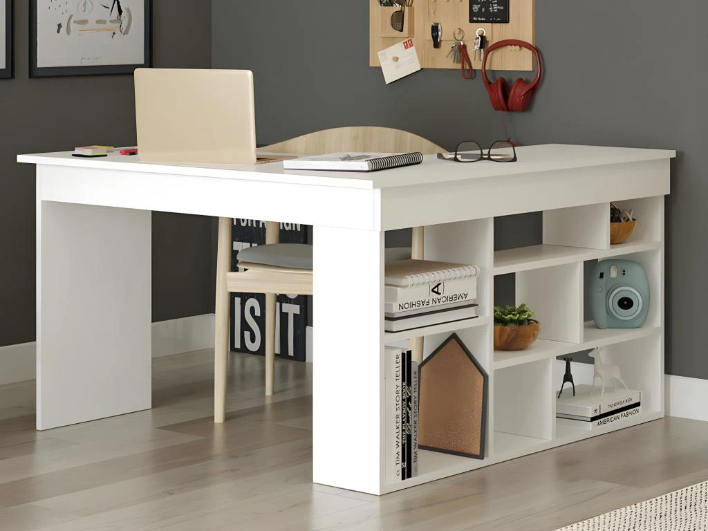 Bureau D'angle Avec Rangements - Coloris : Blanc - LILEUL – Image 5