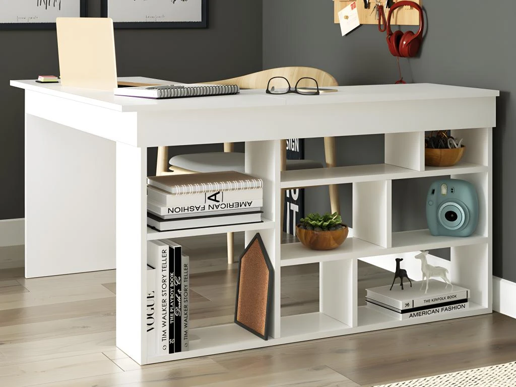 Bureau D'angle Avec Rangements - Coloris : Blanc - LILEUL – Image 2