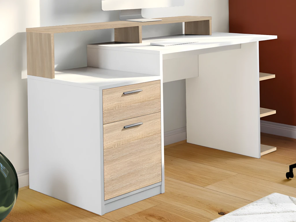 Bureau Avec Rangements ZACHARIE - Blanc Et Chêne – Image 3