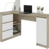 BALAUR | Bureau Informatique D'angle Chambre/bureau 155x85x77cm | 3 Tiroirs + Porte | Table Ordinateur Multi-rangements