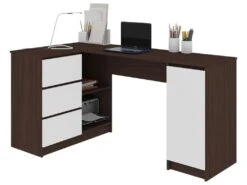 BALAUR | Bureau Informatique D'angle Contemporain 155x85x77 Cm | 3 Tiroirs + Grandes Niches | Table Ordinateur Multi-rangements