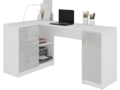 BALAUR | Bureau Informatique D'angle 155x85x77cm | 3 Tiroirs + Grandes Niches | Table Ordinateur Multi-rangements