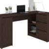 BALAUR | Bureau Informatique D'angle Contemporain 155x85x77cm | 3 Tiroirs + Niches | Table Ordinateur Multi-rangements