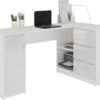 BALAUR | Bureau Informatique D'angle Moderne 155x85x77cm | 3 Tiroirs Gloss + Grandes Niches | Table Ordinateur Multi-rangements